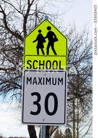 School Zone Sign with Maximum Speed Limit 85608405