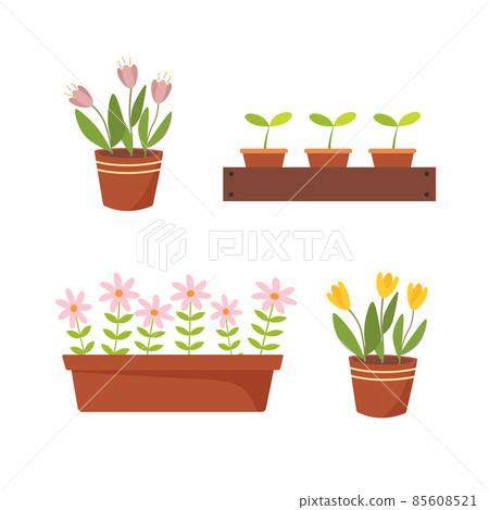 Flowers pot. Nature cartoon vector illustration of flowers Flowers pot. Nature cartoon vector illustration of flowers 85608521
