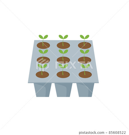 Transplant seedlings or vector young plant growing in plastic pot. Transplant seedlings or vector young plant growing in plastic pot. 85608522