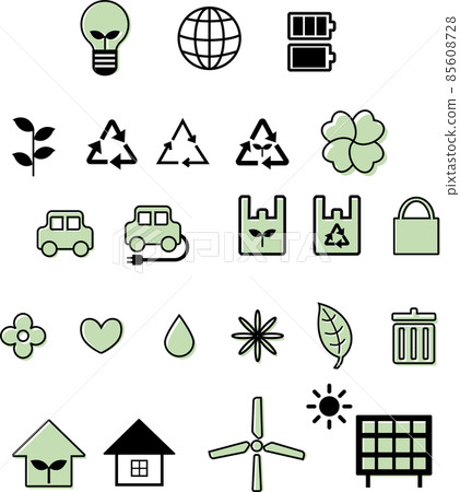 一組可愛的綠色生態圖標 85608728