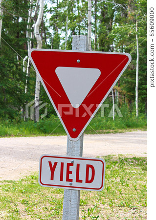 A yield sign with the written word below it 85609000