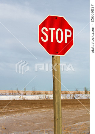 Country Road Stop Sign in Winter Country Road Stop Sign in Winter 85609057