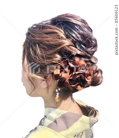 穿著浴衣的女人的髮型和鰻魚 85609123