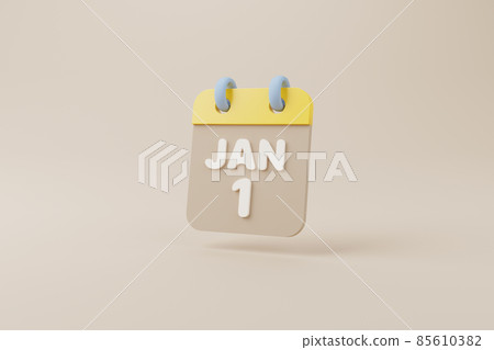 Calendar minimal simple design and date january 1 on brown background. 3d rendering illustration 85610382