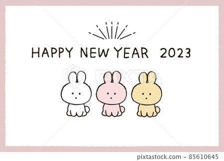2023兔年簡單可愛的兔子新年賀卡模板插圖 85610645