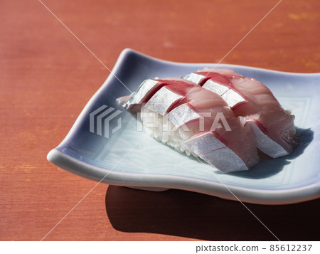 Fresh mackerel nigiri sushi. At Boso, Chiba Prefecture. Fresh mackerel nigiri sushi. At Boso, Chiba Prefecture. 85612237