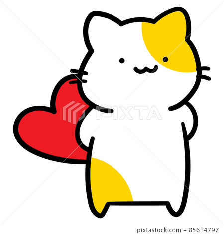 Handwritten style illustration of a cute cat character that hides a heart 85614797