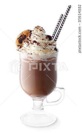 chocolate milkshake with whipped cream isolated on white 85614882