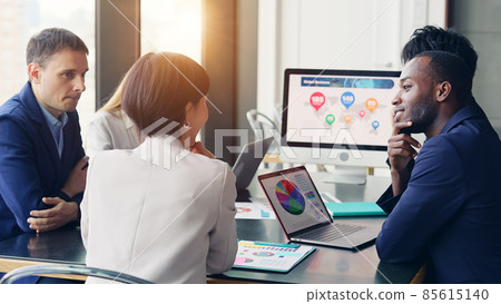 Multinational group meeting scene Global business dolly in 85615140