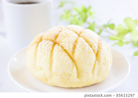 Cafe time with delicious melon bread and hot coffee Cafe time with delicious melon bread and hot coffee 85615297