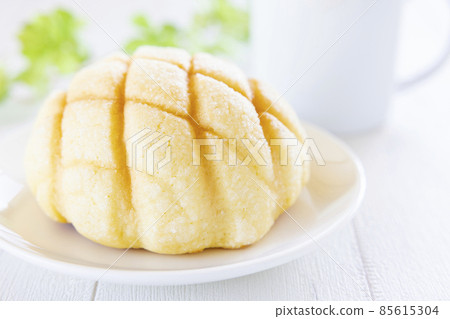 Cafe time with delicious melon bread and hot coffee Cafe time with delicious melon bread and hot coffee 85615304