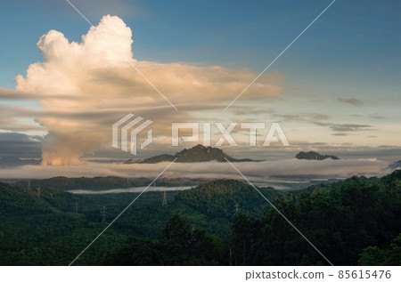Sea of fog and coal-fired power plant. 85615476