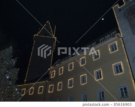 brunico village at night in december xmas lights brunico village at night in december xmas lights 85616903