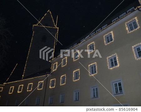 brunico village at night in december xmas lights 85616904