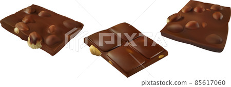 Chocolate bar piece with whole big hazelnuts Chocolate bar piece with whole big hazelnuts 85617060