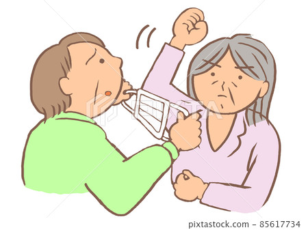 Dementia: Family trying to wear a mask and an elderly woman who refuses Dementia: Family trying to wear a mask and an elderly woman who refuses 85617734
