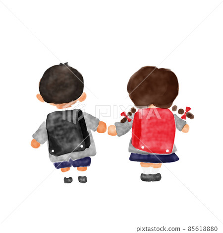 進入小學的男孩和女孩的背影(沒有線) 進入小學的男孩和女孩的背影(沒有線) 85618880
