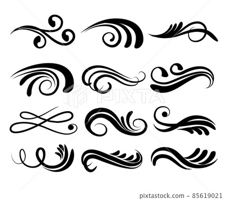 Swirly line curl patterns isolated on white background 85619021