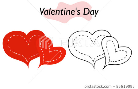 A symbol of love for Valentine Day. The heart is red and the heart is in lines. Vector illustration. 85619093