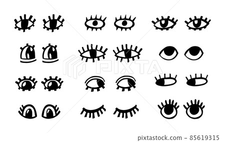 Crazy eyes. Doodle open eye set. Abstract hand drawn fun geometric collection. Vector black elements 85619315