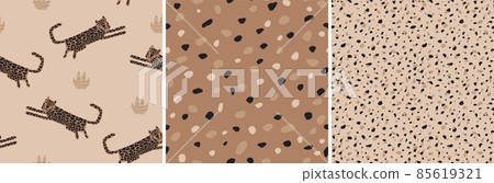Leopard seamless pattern set. Animal skint print. Vector cool jaguar abstract design kids fabric 85619321