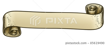 Scroll Vintage Woodcut Banner Paper Ribbon Drawing 85619490