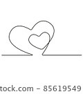 Continuous line drawing two hearts. Black line minimalistic illustration of love concept. Continuous doodle. 85619549