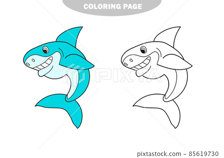 Simple coloring page. Black and White Cartoon Vector Illustration of Shark Fish 85619730