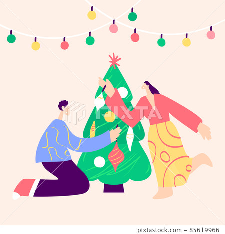 Couple Christmas Tree Decorating 85619966