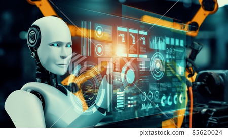 Mechanized industry robot and robotic arms for assembly in factory production . Mechanized industry robot and robotic arms for assembly in factory production . 85620024