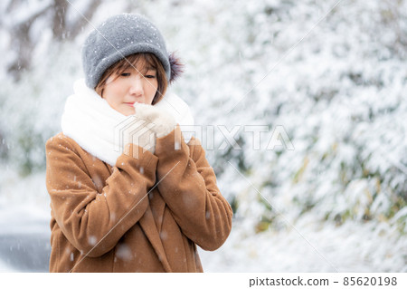 一個在下雪的冬天在寒冷的戶外結冰的女人 85620198