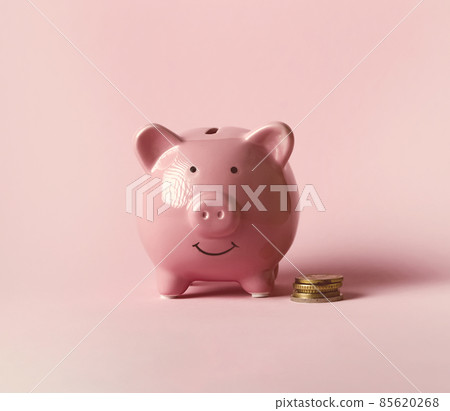 Cute pink piggy bank, close up view. Cute pink piggy bank, close up view. 85620268