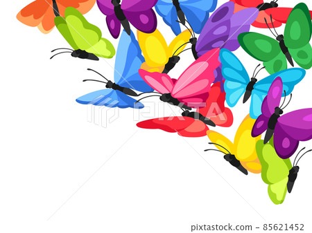 Background design with decorative butterflies. Colorful abstract insects. Background design with decorative butterflies. Colorful abstract insects. 85621452