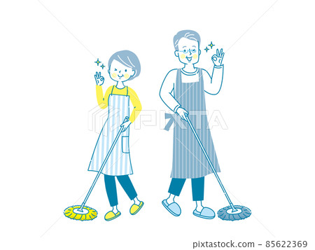 A smiling senior couple cleaning the flooring A smiling senior couple cleaning the flooring 85622369