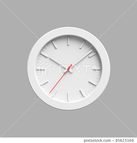 White clock with red second hand isolated on gray background, 3d 85623168