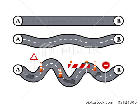 Plan A B and real life road concept flat vector illustration. Plan A B and real life road concept flat vector illustration. 85624309