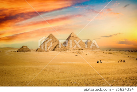 Egyptian pyramid in sand desert Egyptian pyramid in sand desert 85624354