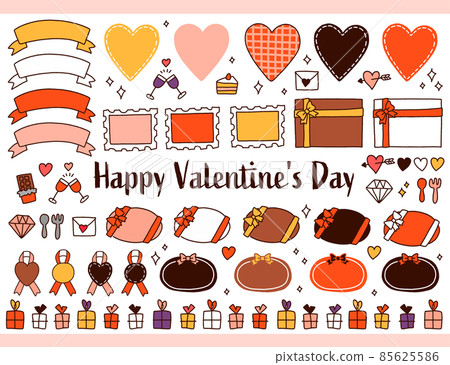 Handwritten style cute Valentine set material frame 85625586