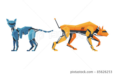 Animal Robot with Mechanical Paw and Metal Body Vector Set 85626253