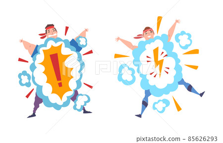 Overweight Man and Woman Character with Bang Cloud Getting Fit Vector Set 85626293