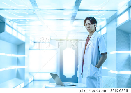 Futuristic space: a man in a lab coat 85626856