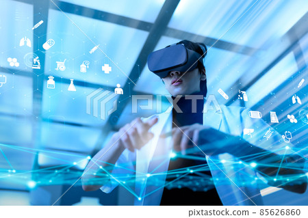 Futuristic space: a man in a lab coat Futuristic space: a man in a lab coat 85626860