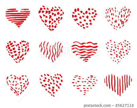 Set of Heart hand drawn doodles, sketches red color, vector 85627118