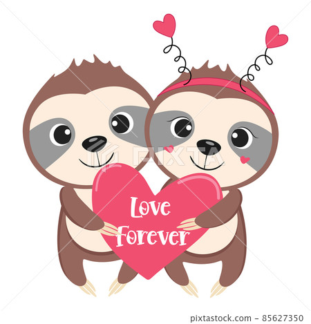 Sloth couple vector illustration. Love forever. Sloth couple vector illustration. Love forever. 85627350