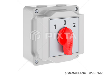 Changeover Selector Switch, Universal Rotary Cam Selector. 3D rendering Changeover Selector Switch, Universal Rotary Cam Selector. 3D rendering 85627665