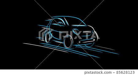 Dynamic composition with compact city car line illustration of vehicle silhouette, sketch graphic Dynamic composition with compact city car line illustration of vehicle silhouette, sketch graphic 85628123