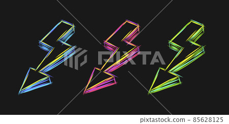 Lightning bolt neon line sketck illustration set in different colors Lightning bolt neon line sketck illustration set in different colors 85628125