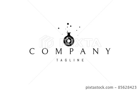 Vector logo on which an abstract image of a laboratory flask in the interior of which is space. 85628423