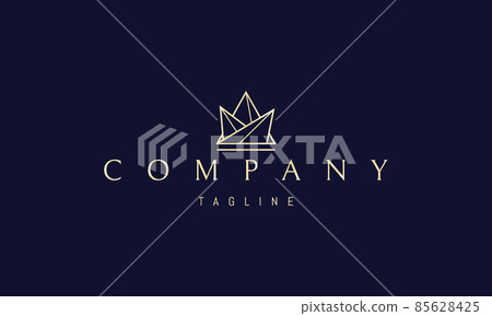Vector golden logo on which an abstract image of three rocks in the form of a crown. 85628425