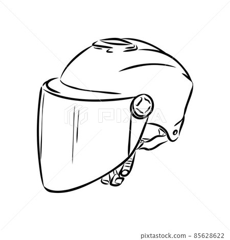 Safety bike helmet hand drawn black and white vector illustration. Retro headwear, casque sketch. Cycle accessory monochrome design element. Vintage bicycle headgear isolated on white background Safety bike helmet hand drawn black and white vector illustration. Retro headwear, casque sketch. Cycle accessory monochrome design element. Vintage bicycle headgear isolated on white background 85628622